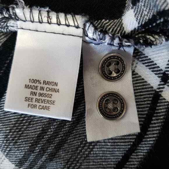 Plaid Black White Long Sleeve Button Down Shirt Plus Size 1X Westerncore Country - Picture 10 of 10